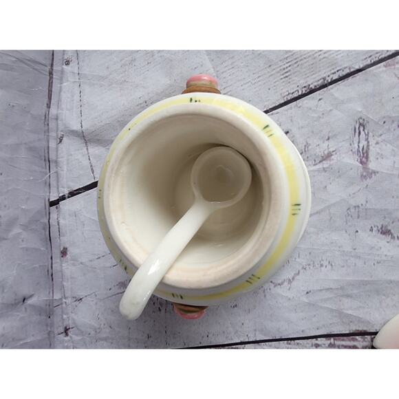 Vintage Danish Folk Art Sugar Dish Condiment Jar Removable Dish Wicker Handle - Picture 4 of 12